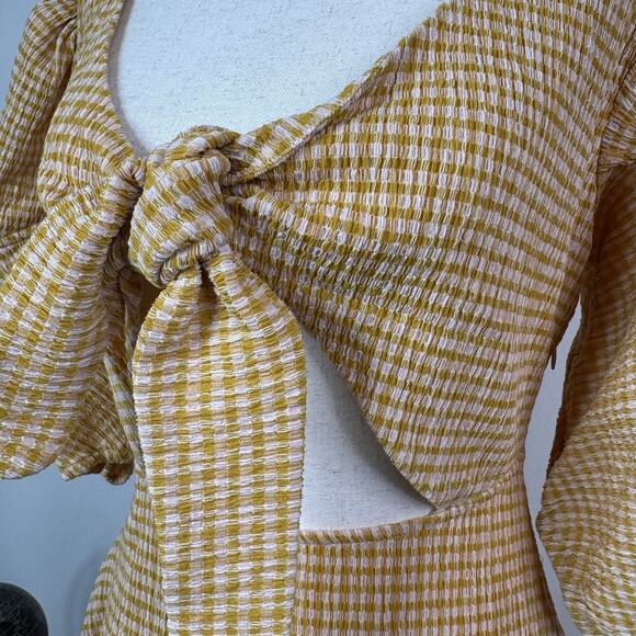 NWT Rhode Ginny Tie Front Gingham Midi Dress US 8 Retro Smocked Flattering - Picture 4 of 15